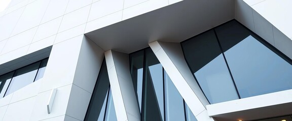 Obraz premium Clean lines, angular forms, geometric shapes define modern building facade, modern design, skyline