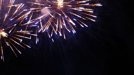 Purple Firework celebrate anniversary happy new year 2025, 4th of july holiday festival. Purple firework in night time celebrate national holiday. Violet firework Countdown to new year 2025 festival