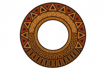 Circular frame featuring greek-inspired patterns, ideal for adding a touch of ancient elegance to designs with transparent background