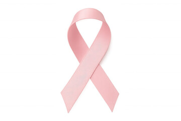 Soft pink ribbon representing breast cancer awareness, highlighting solidarity and hope against transparent backdrop