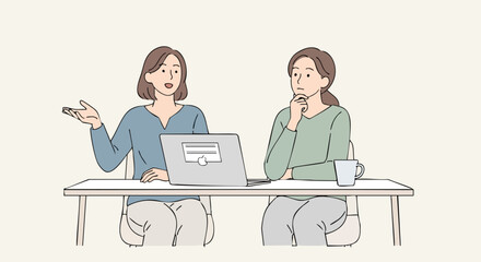 Engaged colleagues collaborate on project, sharing ideas at modern office desk with laptop