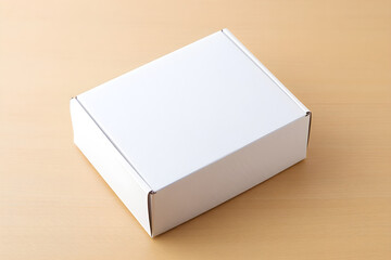 White Cardboard Box on Light Brown Wooden Surface packaging shipping
