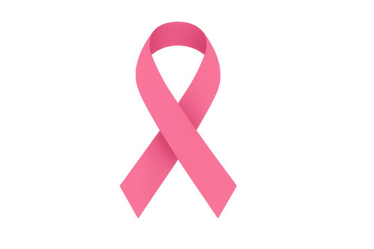 Pink breast cancer awareness ribbon representing solidarity, floating against transparent backdrop