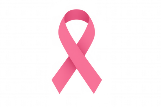 Pink breast cancer awareness ribbon representing solidarity, floating against transparent backdrop