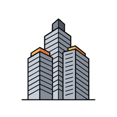 A clean, modern vector illustration depicts a cluster of three multi-story buildings, showcasing contemporary urban architecture with a minimalist design.