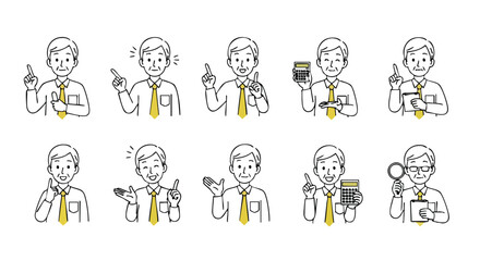 Confident senior businessman expresses ideas, explains concepts, and analyzes data with tools