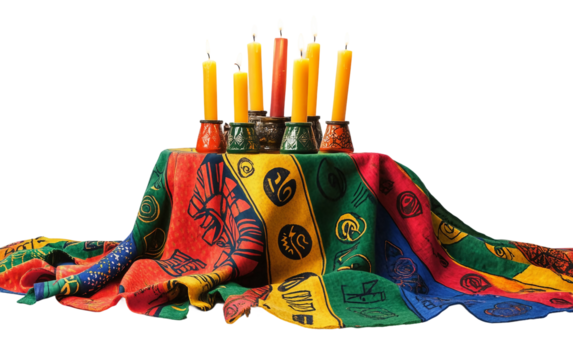 Traditional Kwanzaa fabric pattern featuring symbolic decorations and festive meaning isolated on transparent background PNG - Powered by Adobe