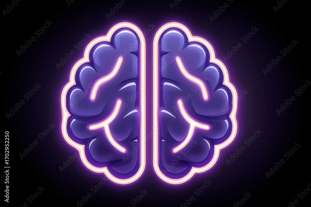 Aufkleber illuminated brain illustration highlighting cognitive functionality and neuroplasticity with a neon 