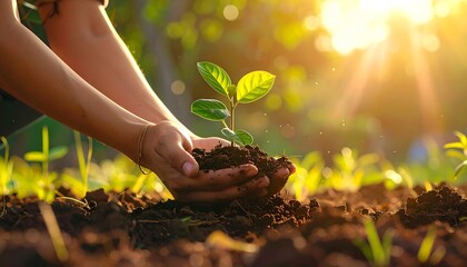 Fototapeta premium Nurturing seedling in hands symbolises environmental commitment