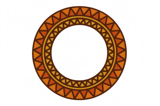 Tribal circular frame featuring intricate geometric patterns, highlighting cultural design elements against transparent backdrop
