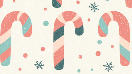 Candy cane pattern with snowflake accents and cheerful pastel colors evoking festive winter joy