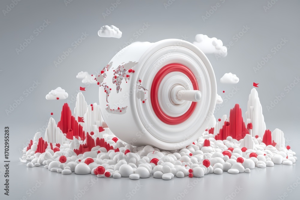 Poster a visually captivating composition showcasing a circular target symbolizing achievement surrounded b