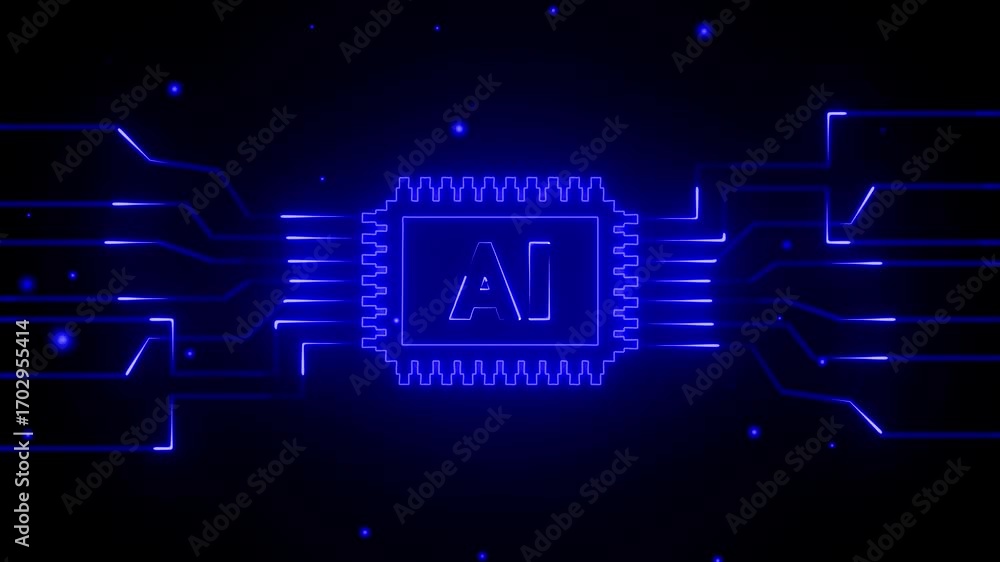 Poster glowing ai chip with circuit board connections artificial intelligence