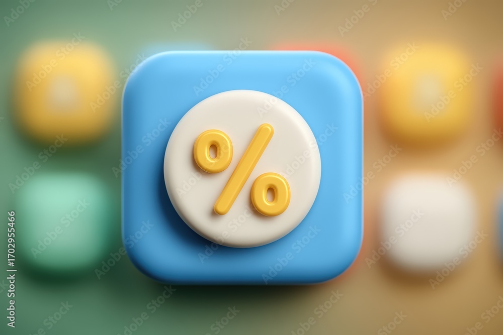 Poster captivating 3d illustration of a colorful percentage symbol button against a backdrop of soft blurre