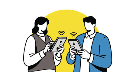People communicating with smartphones, sharing information and ideas digitally.