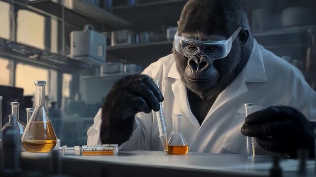 Scientist Gorilla in Laboratory