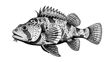 Obraz premium Detailed Ink Drawing of a Rockfish, Marine Life Illustration