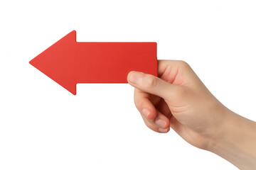 Hand gripping red directional arrow against transparent backdrop, signaling navigation or decision-making trajectory