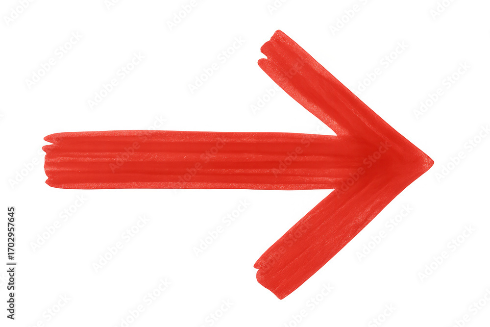 Poster vibrant red arrow created through layered brushwork, positioned against transparent backdrop