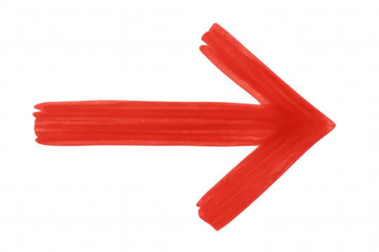 Vibrant red arrow created through layered brushwork, positioned against transparent backdrop