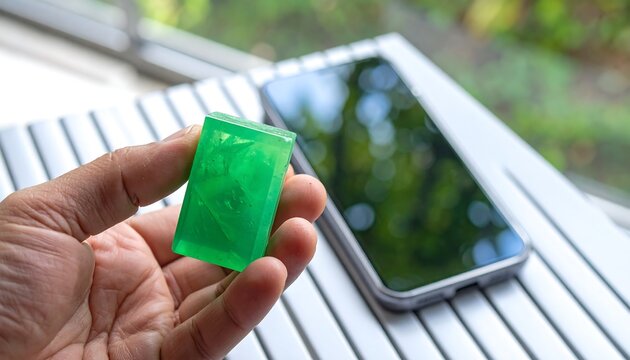 Green Candy and Smartphone - A Moment of Sweetness and Technology.