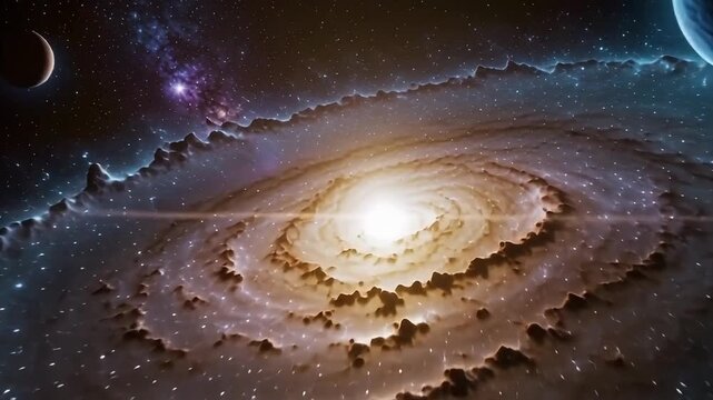 Spectacular galaxy forming in deep space with distant planets and vibrant cosmic clouds