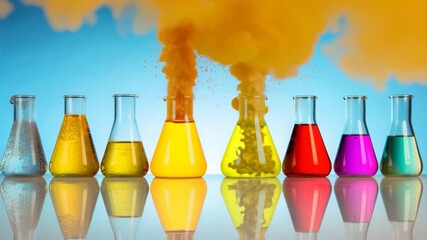 Science Lab with Chemical Reaction and Colorful Liquids - Powered by Adobe