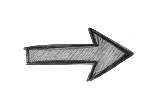 Minimalist hand-drawn arrow directing rightward, transparent backdrop signaling movement or progression