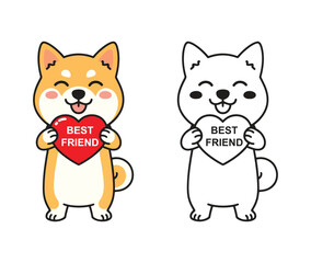 Cute Shiba Inu Dogs Holding Heart-Shaped 