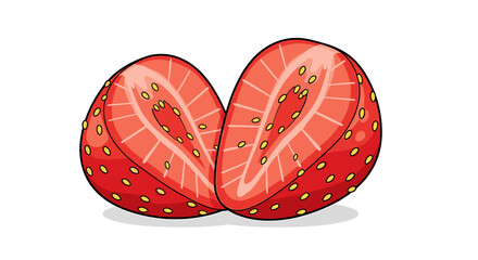 Isolated red strawberry cut in half illustration on white background.