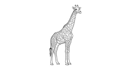 Naklejka premium Giraffe Illustration, Black and White Outline with Patterned Spots