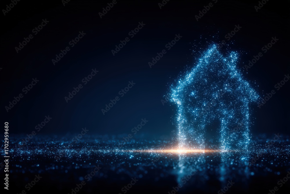 Aufkleber sparkling digital house manifestation illuminated with cosmic particles in deep space presenting the