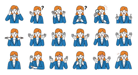 Obraz premium Versatile businesswoman expresses diverse emotions and actions, perfect for modern professional communication.