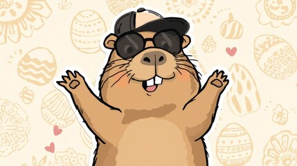 Cool Capybara Celebrating Easter A Fun, Illustrated Character Design