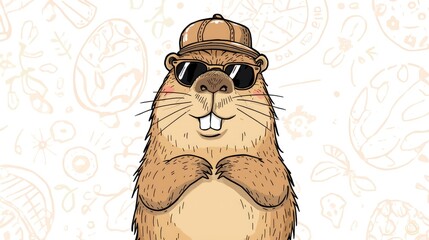 Cool Beaver Wearing Sunglasses and Cap Fun Cartoon Illustration