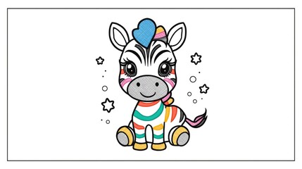 Adorable Rainbow Zebra Cartoon Illustration Perfect for Kids' Products and Designs