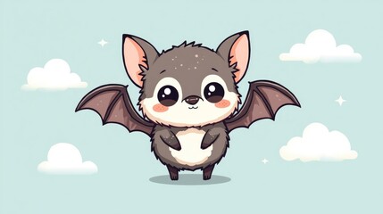Adorable Kawaii Bat Cartoon Character Illustration