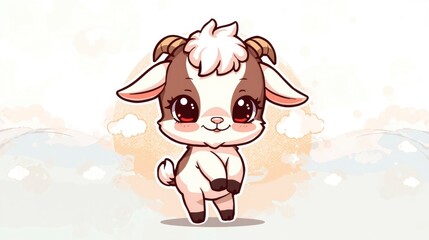 Adorable Cartoon Baby Goat Illustration - Kawaii Kid Goat Design