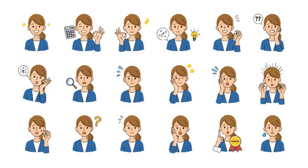 Woman's diverse emotions and reactions captured in professional illustrations for business and lifestyle projects