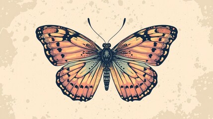 Vintage Style Hand Drawn Butterfly Illustration