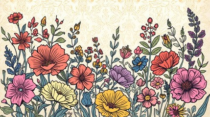 Vibrant Wildflower Meadow A Colorful Floral Illustration