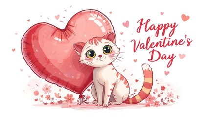 Adorable Kitten with Heart-Shaped Balloon for Valentine's Day
