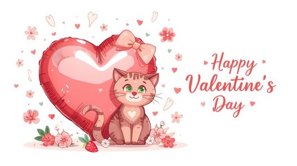 Adorable Kitten with Heart-Shaped Balloon for Valentine's Day