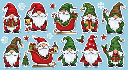 Festive Gnome Stickers: A Whimsical Collection of Holiday Characters for Decoration and Crafts