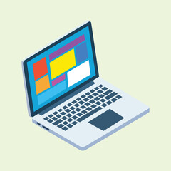 Design element Isometric laptop illustration with colorful screen, simple modern design with minimalist flat look.