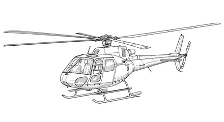 Helicopter Sketch: Detailed Outlines of Aviation in Striking Black and White