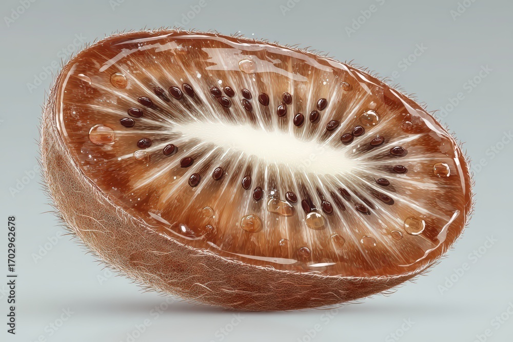 Poster stunningly detailed close-up of sliced kiwi exhibiting rich textures and inviting color contrast hig