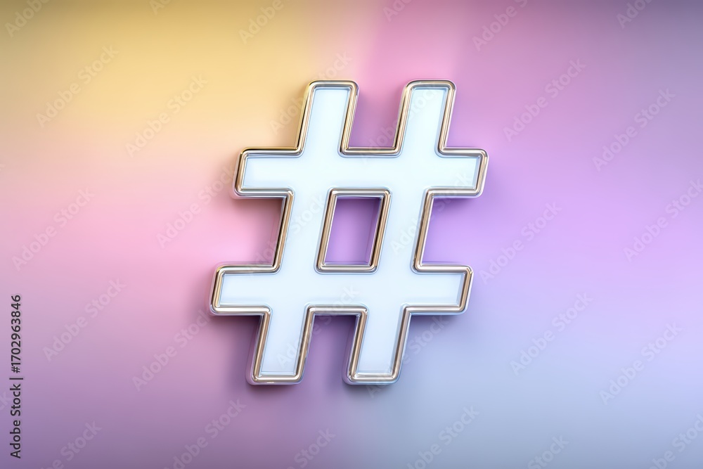 Poster Abstract representation of interconnected hashtags conveying digital communication concepts with a modern aesthetic and gradient background emphasizing technological influence