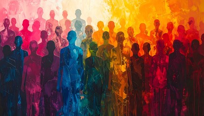 Multitude of Painted Figures in Vibrant Colors Depicting Unity