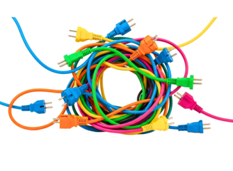 Tangled colorful christmas lights isolated on transparent background